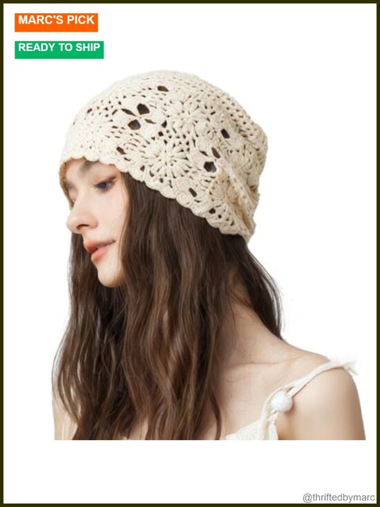 Handmade Crochet Beanie Hat Slouchy Floral Knit Skull Cap main image 5